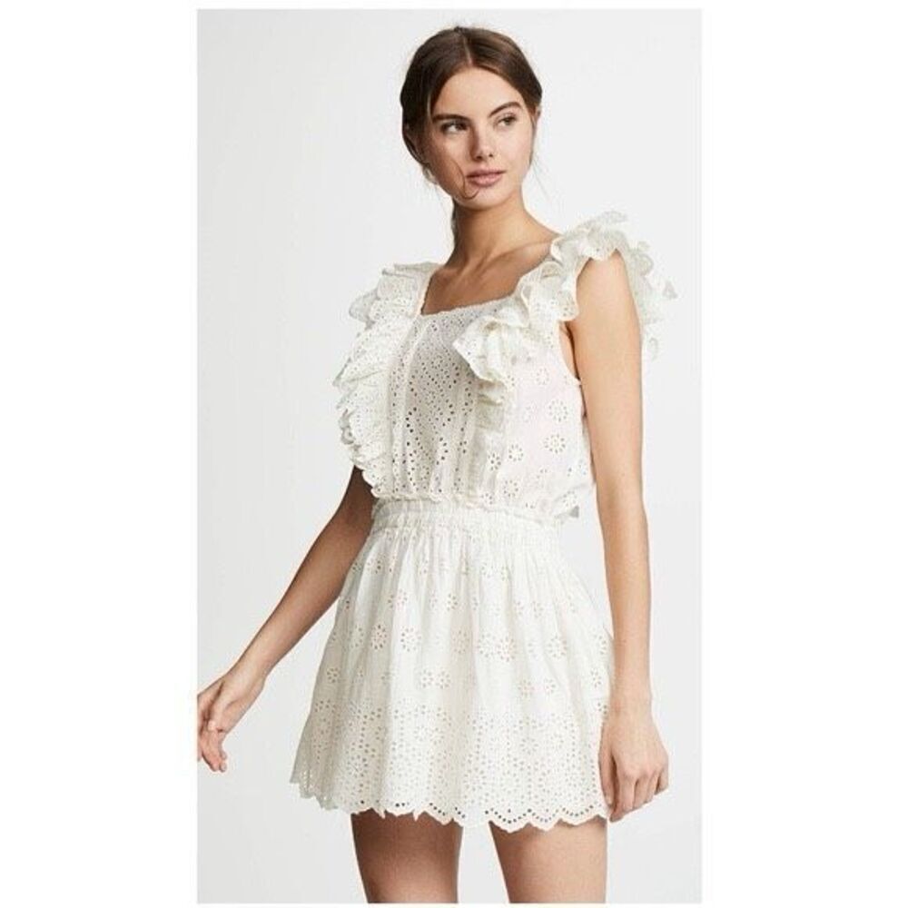 LoveShackFancy Dora Eyelet Ruffle Cream White Dress Size S